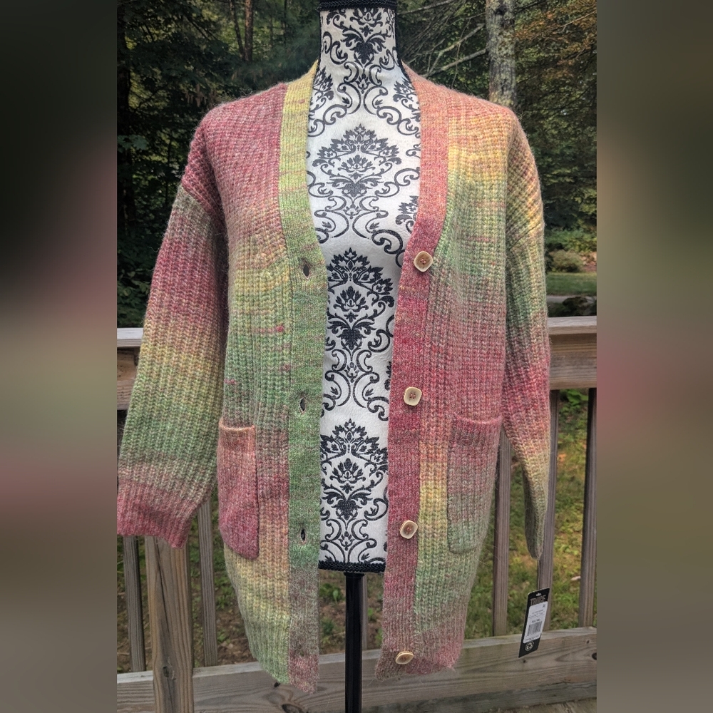 Multicolor Knit Button-Up Cardigan